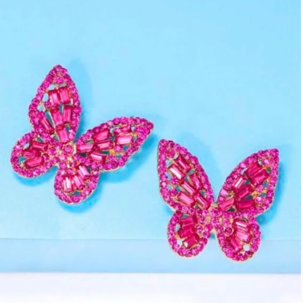 ❤️ FREE Rhinestone Butterfly Insect Bug Chic Glam Girly Vaca Hip Artsy Earrings